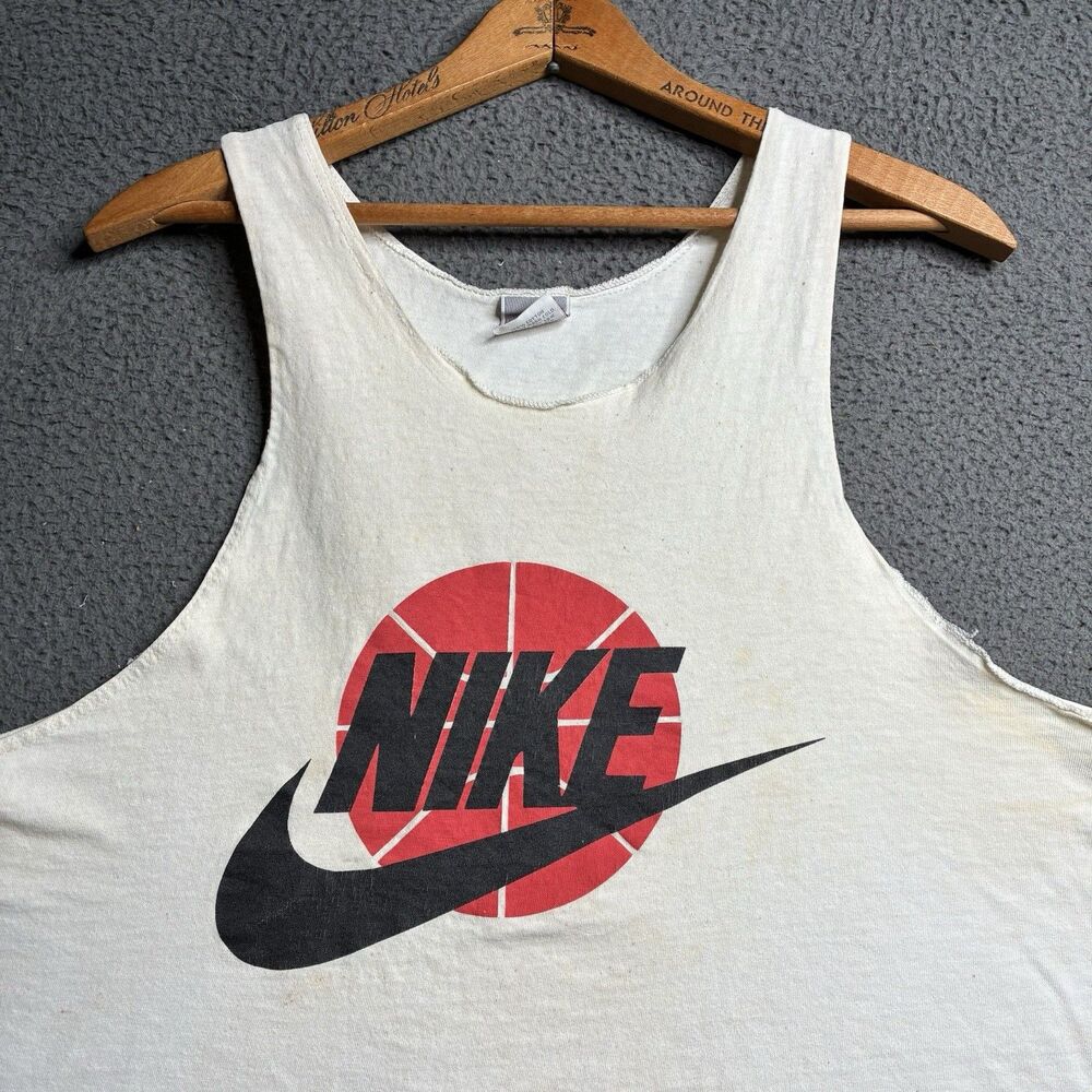 Vintage Nike Tank Top Logo Basketball Graphic Print Medium Made In USA Gray Tag